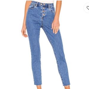 BLANK NYC Great Jones in Varsity Blue Snap Front Raw Frayed Hems Sz 27